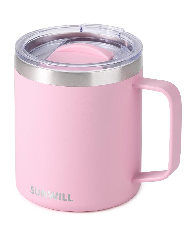 SUNWILL Insulated Coffee Mug with Lid, Travel Tumbler Reusable, 14 oz Stainless Steel Cup for Camping, Office, Home, Powder Coated Sakura - Image 1